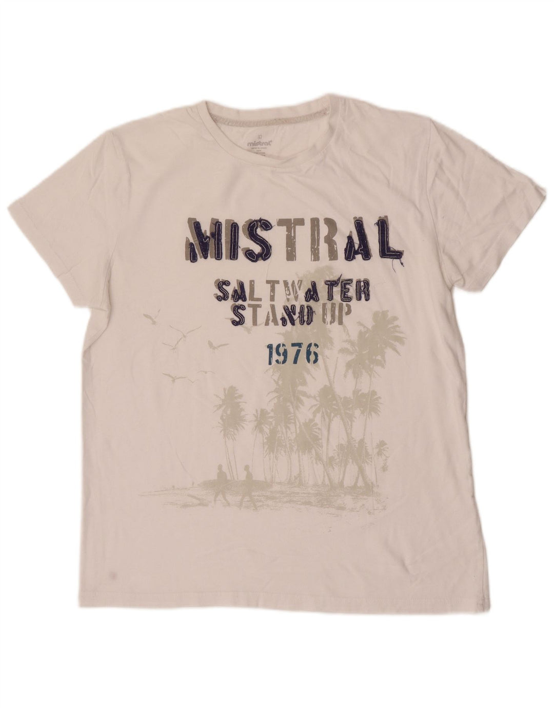 Camiseta gráfica masculina Mistral Top grande de algodão branco
