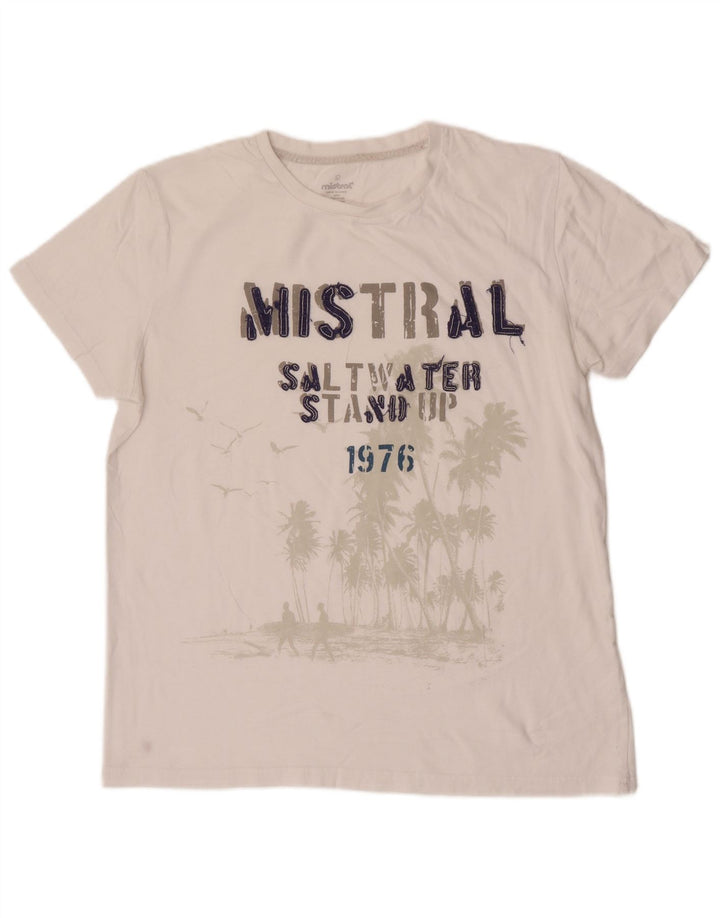 Camiseta gráfica masculina Mistral Top grande de algodão branco