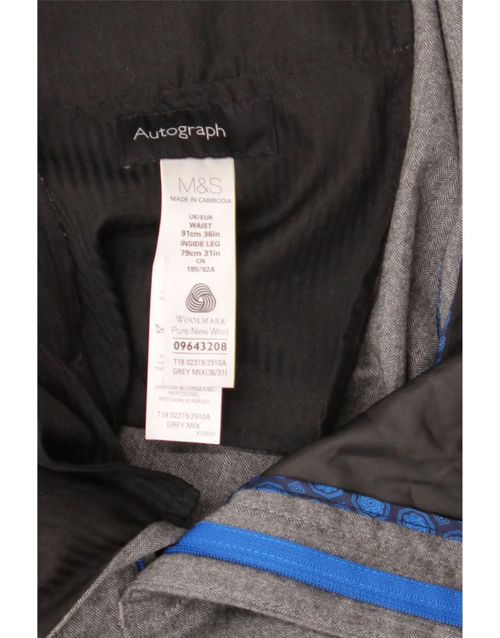 Calça masculina de terno autógrafo MARKS & SPENCER W36 L31 espinha de peixe cinza