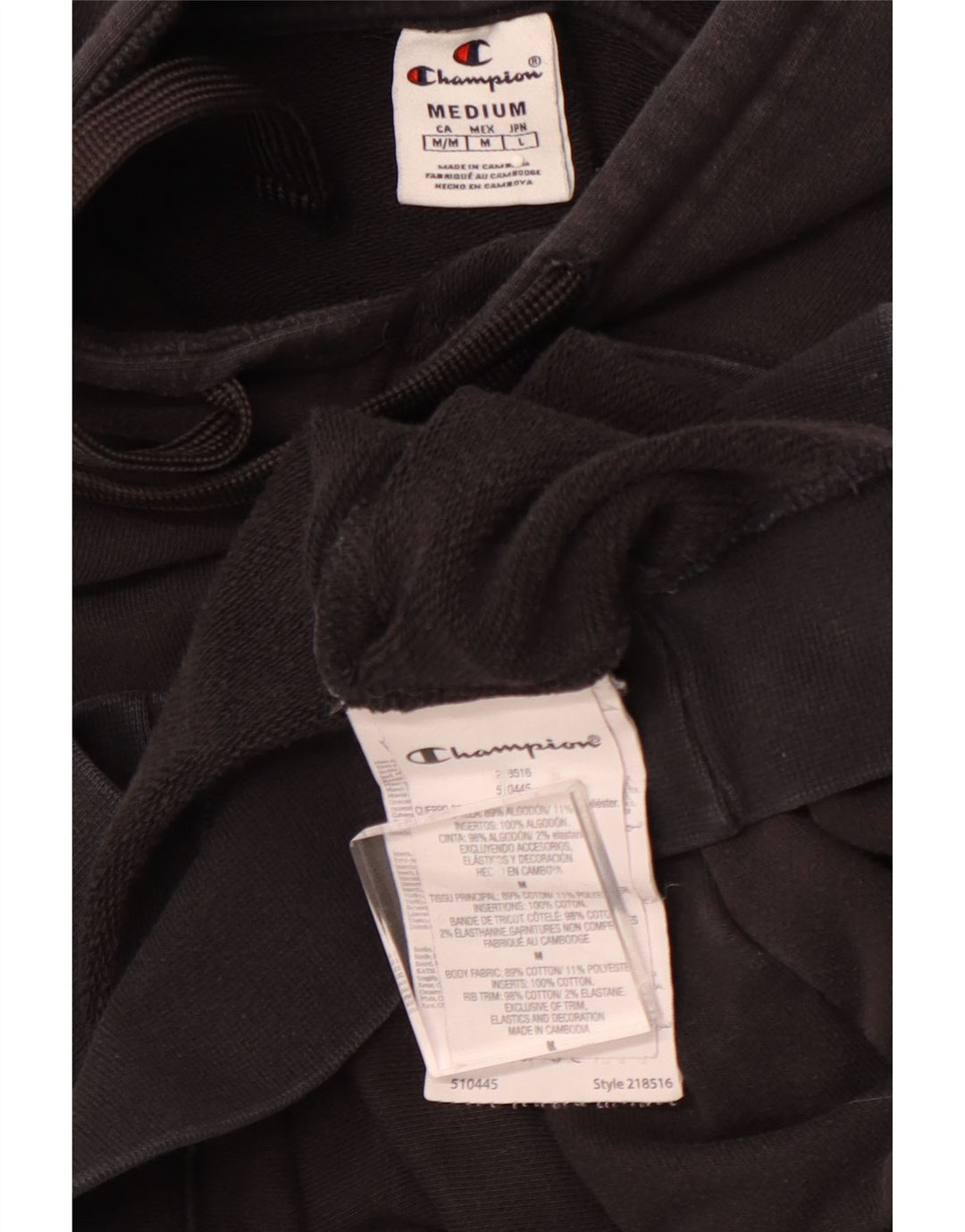 CHAMPION Suéter masculino com capuz médio algodão preto