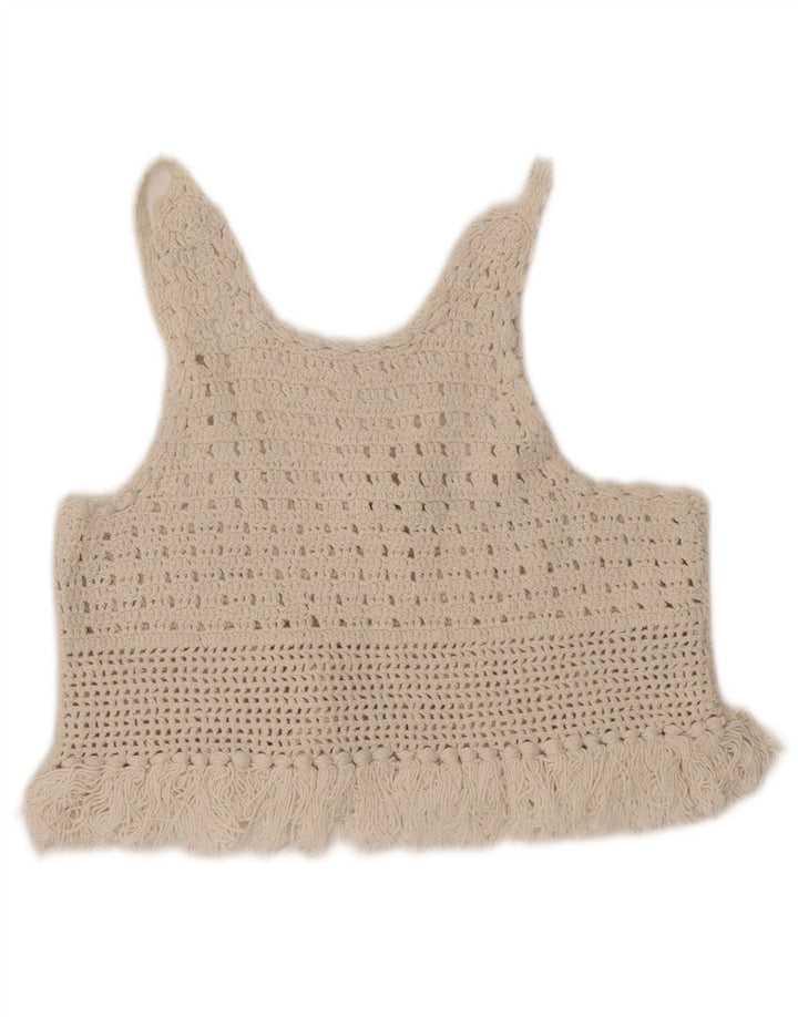 Zara Womens Crochet Cami Top UK 8 Pequeno Algodão Off White