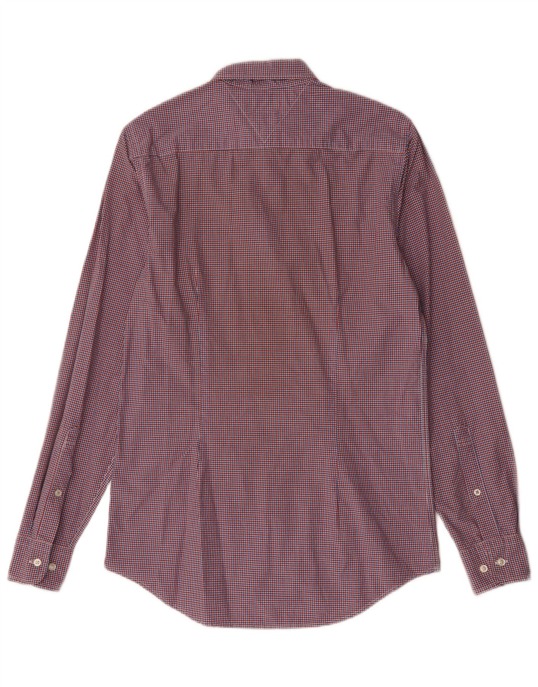 Tommy Hilfiger Camisa masculina slim fit pequena de algodão vermelho guingão