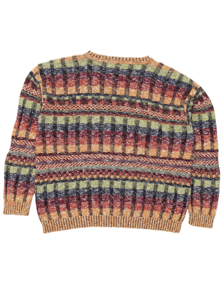 Suéter vintage masculino com gola redonda Reino Unido 42/44 grande xadrez multicolorido
