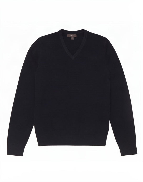 Suéter masculino Marks & Spencer com decote em V médio azul marinho acrílico