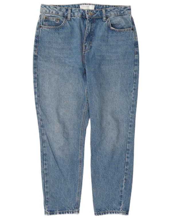 Calça jeans feminina Topshop Mom cintura alta cônica W30 L28 azul poliéster