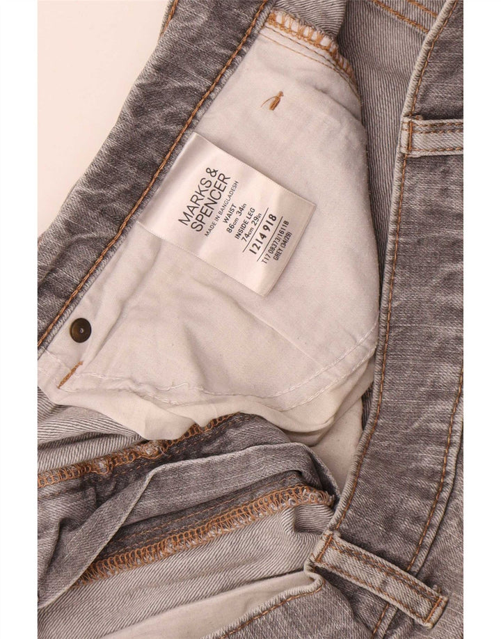 Calça jeans reta masculina Marks & Spencer Blue Harbor W34 L29 algodão cinza