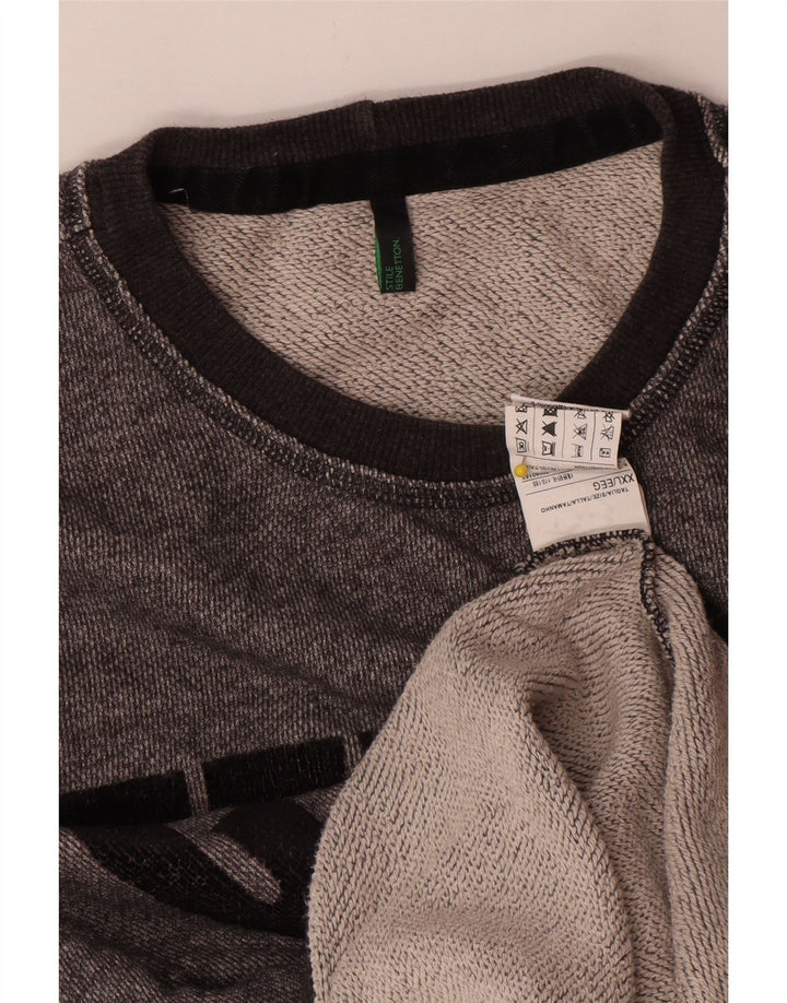 Benetton moletom gráfico masculino jumper 2XL algodão manchado cinza