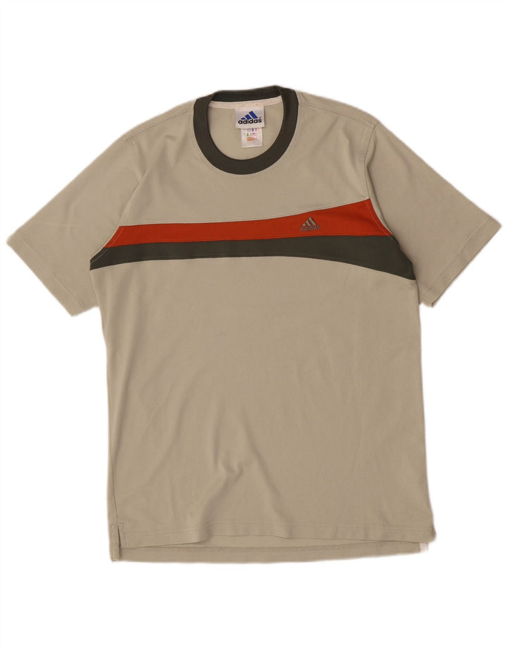 Adidas Mens T-Shirt Top Médio Bege Colourblock Poliéster