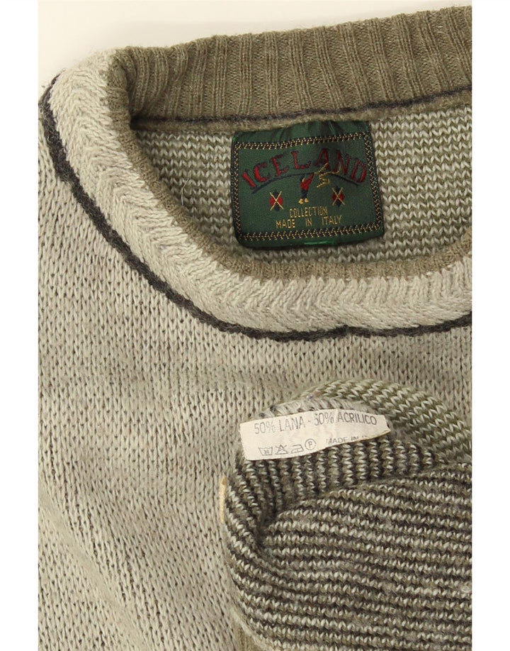 Suéter masculino Islândia com gola redonda e gola redonda XL cinza Argyle/lã diamante