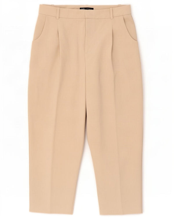 Calça feminina Zara cintura alta com pregas largas W32 L25 bege