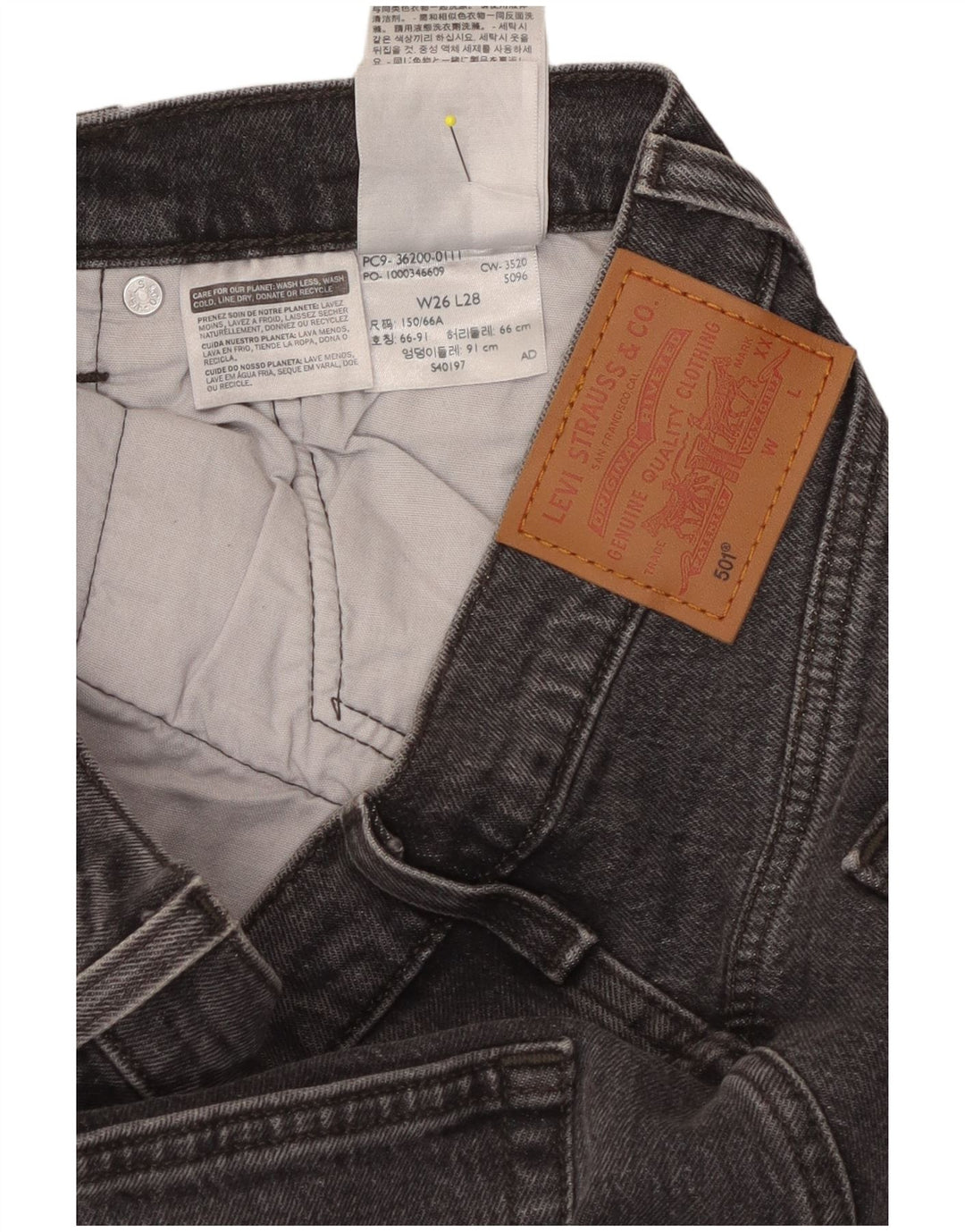 Levi's feminino 501 jeans retos W26 L28 algodão cinza