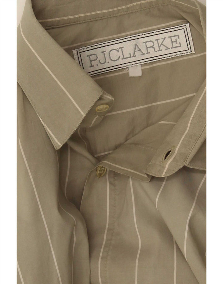 Camisa masculina vintage listrada cáqui média