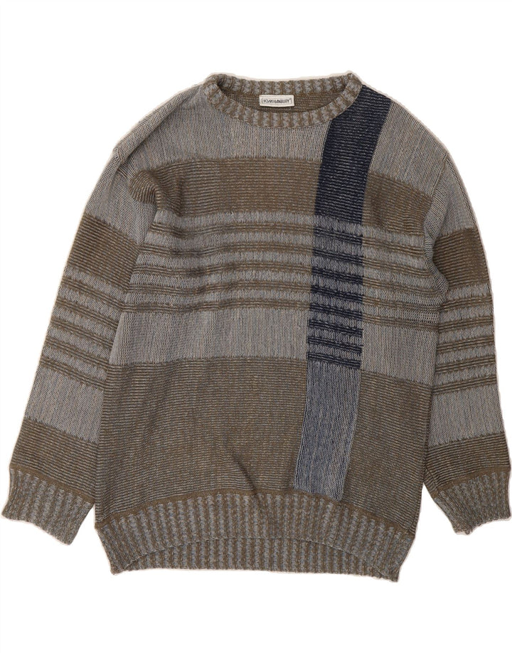 TOM HANBURY Mens Boat Neck Jumper Sweater Medium Brown Striped Vintage Tom Hanbury and Second-Hand Tom Hanbury from Messina Hembry 