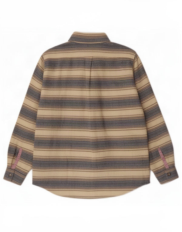 Camisa masculina de flanela de ajuste solto Benetton pequena bege listrada acrílica