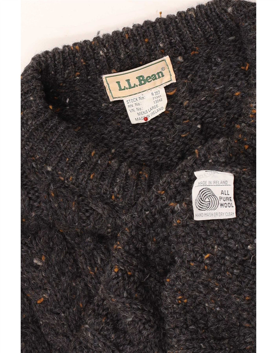 L.L.Bean Suéter masculino com gola canoa grande lã manchada cinza