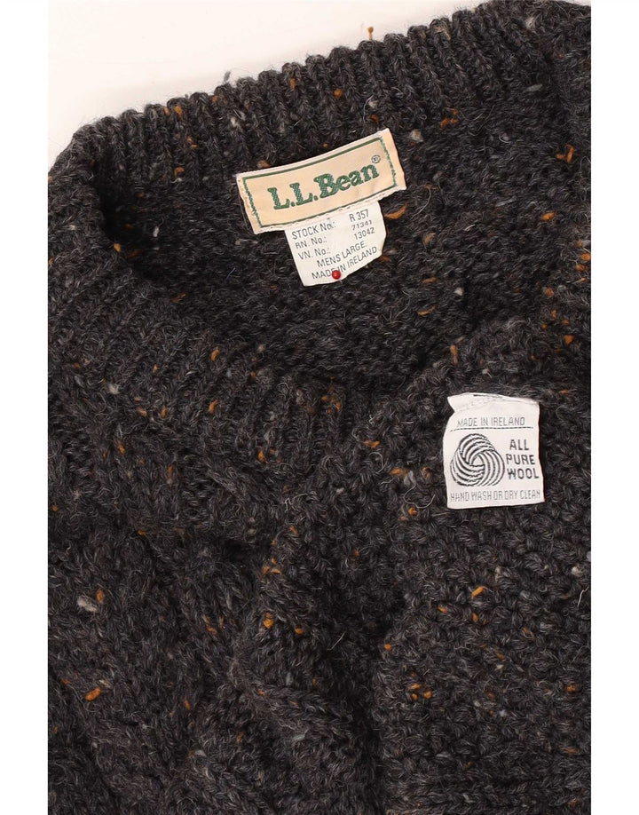 L.L.Bean Suéter masculino com gola canoa grande lã manchada cinza