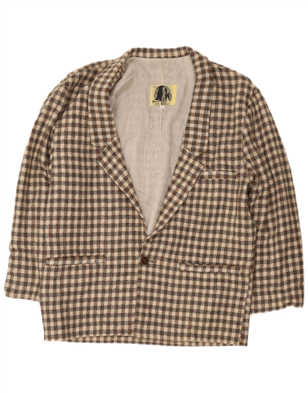 Moda Dossier Jaqueta blazer masculina de 1 botão Reino Unido 36 pequena xadrez marrom