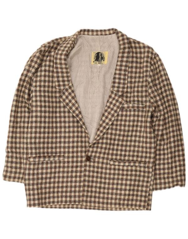 Moda Dossier Jaqueta blazer masculina de 1 botão Reino Unido 36 pequena xadrez marrom