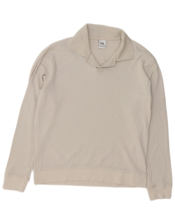 Suéter masculino ZARA com gola polo e algodão cinza pequeno