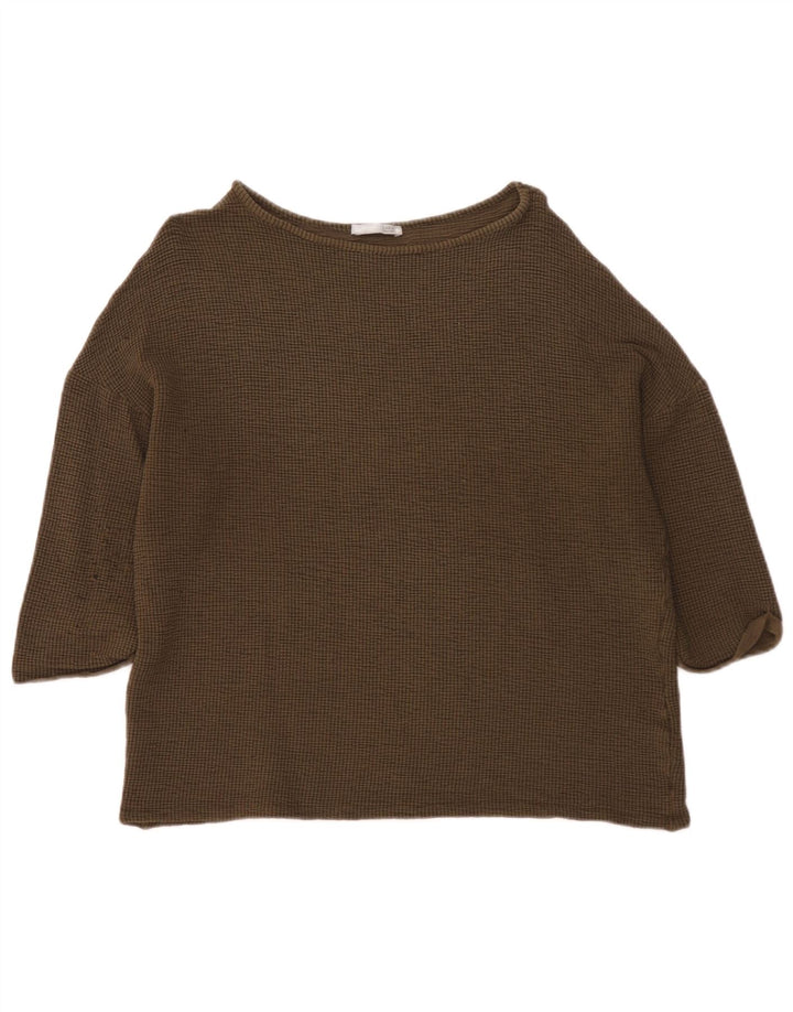 Zara Top feminino oversized manga 3/4 Reino Unido 14 Viscose cáqui médio