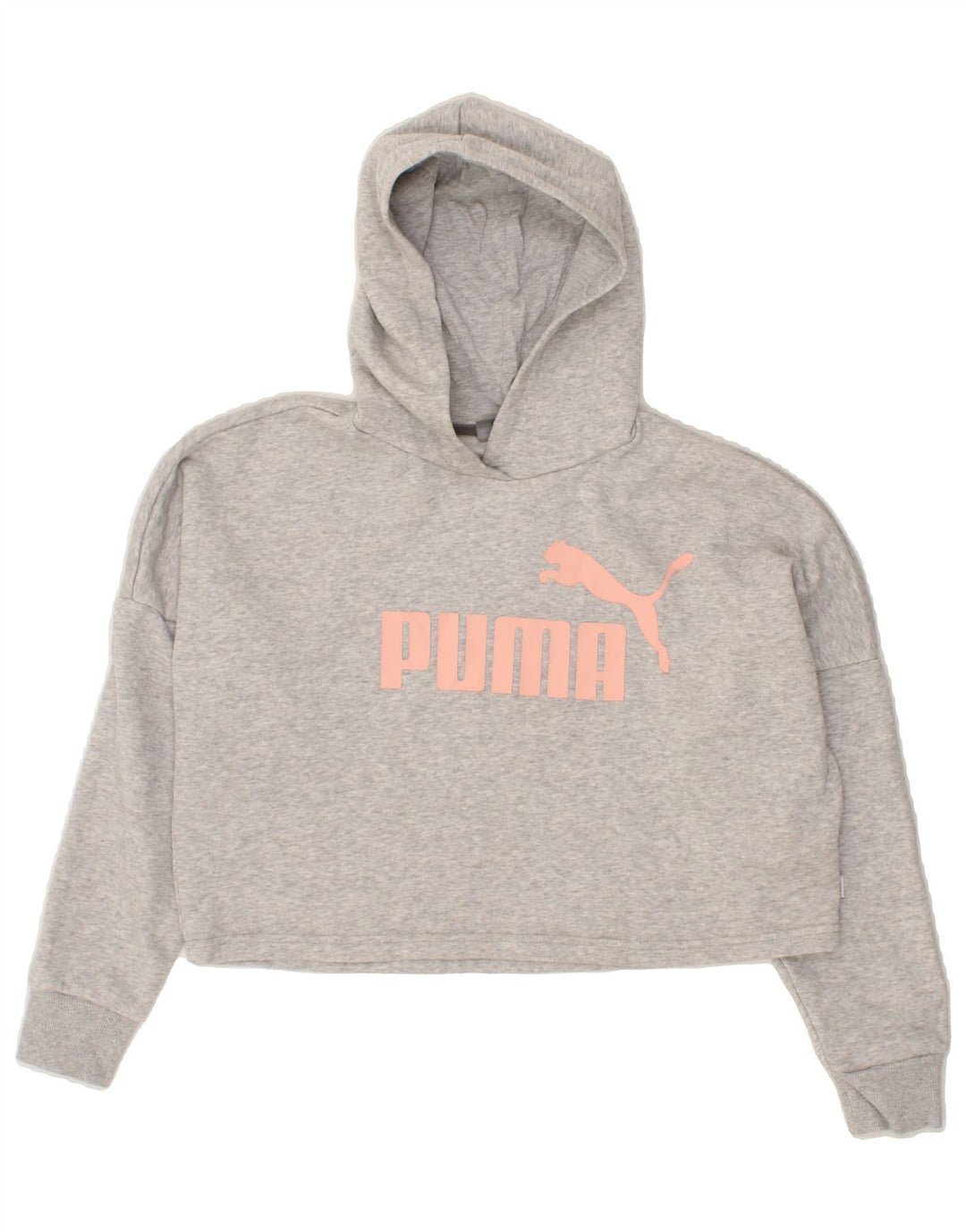 PUMA Girls Crop Graphic Hoodie Jumper 11-12 Years Grey Cotton Vintage Puma and Second-Hand Puma from Messina Hembry 