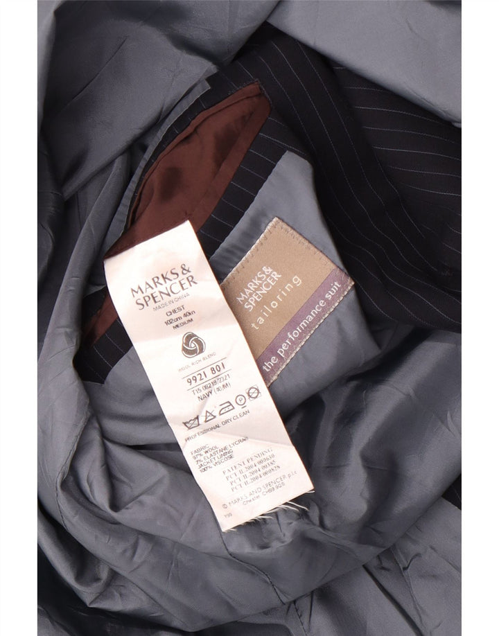 Jaqueta blazer feminina Marks & Spencer Reino Unido 40 risca de giz azul marinho médio