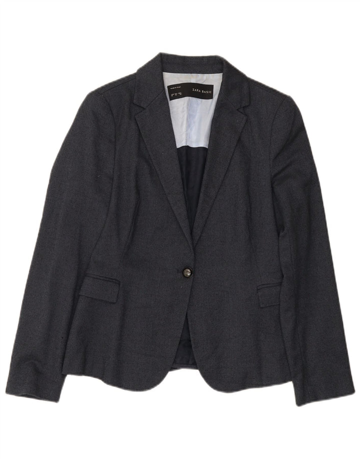 Jaqueta blazer feminina Zara com 1 botão Reino Unido 12 poliéster azul marinho médio