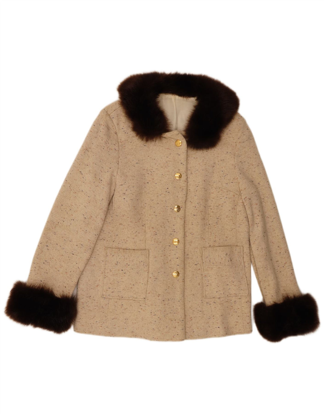 Jaqueta blazer feminina vintage com 5 botões Reino Unido 14 bege médio salpicado