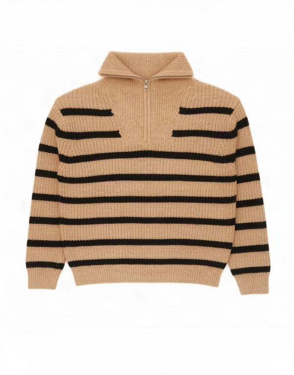 Suéter Zara Girls com zíper e gola 11-12 anos poliéster listrado bege