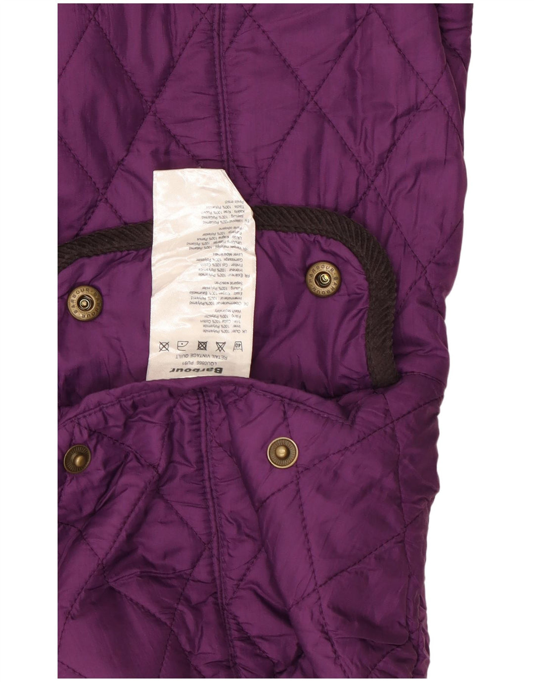 Jaqueta acolchoada feminina Barbour UK 12 poliéster colorblock roxo médio