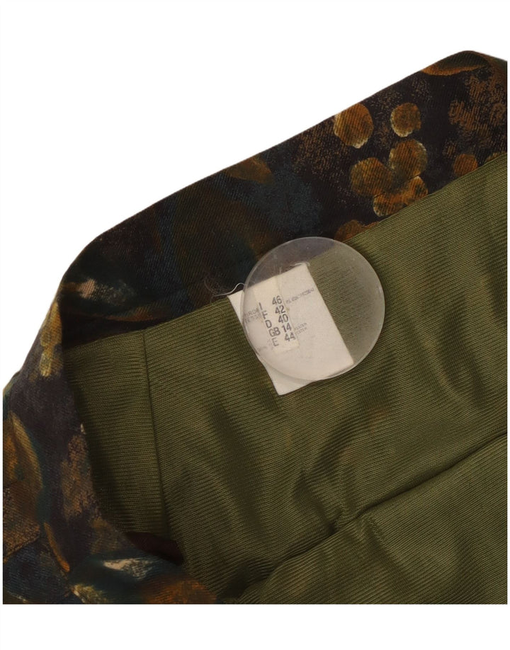 Saia plissada de cintura alta feminina vintage Reino Unido 14 poliéster W30 cáqui médio