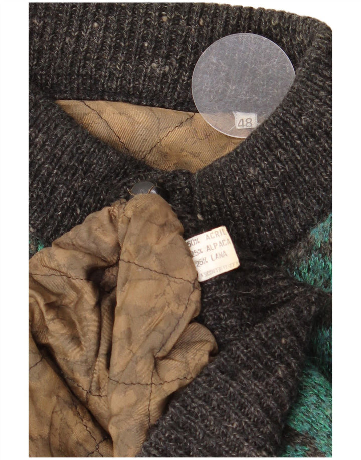 Jaqueta bomber de malha com padrão abstrato masculino vintage IT 48 acrílico verde médio