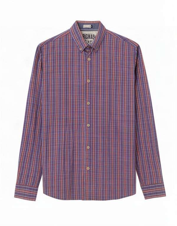 Camisa masculina Jack & Jones de algodão xadrez azul médio