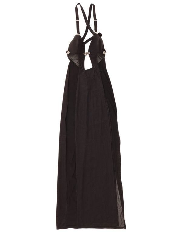 Vestido maxi feminino vintage Halter UK 12 poliamida preta média