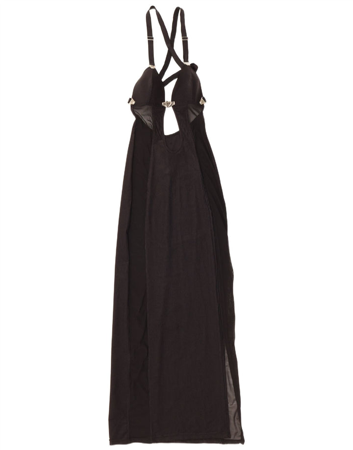 Vestido maxi feminino vintage Halter UK 12 poliamida preta média