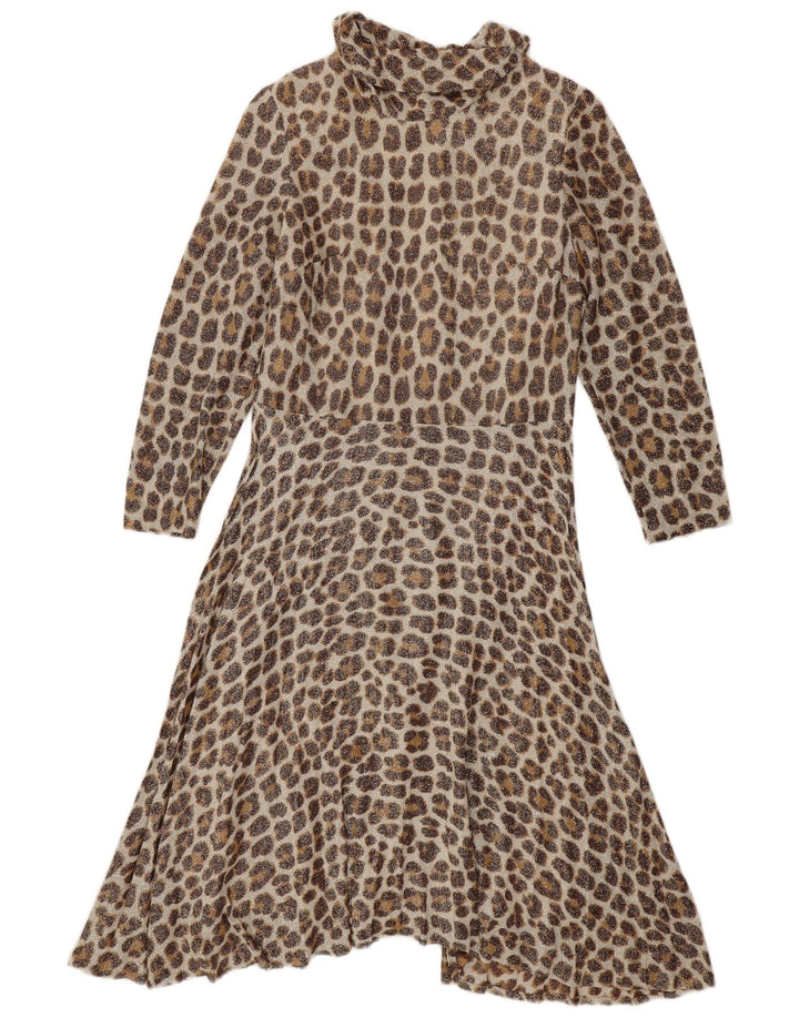 Vestido maxi feminino vintage manga 3/4 IT 42 bege médio estampa animal