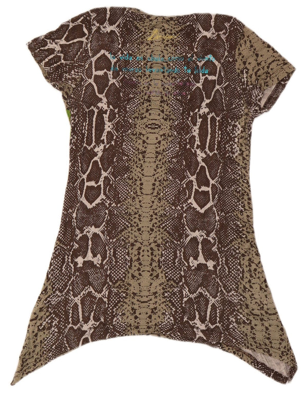 Túnica feminina Desigual com estampa gráfica assimétrica Reino Unido 10 pequena estampa animal marrom