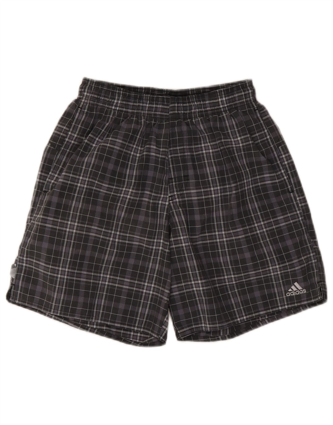 Shorts esportivos masculinos Adidas XS poliéster xadrez cinza