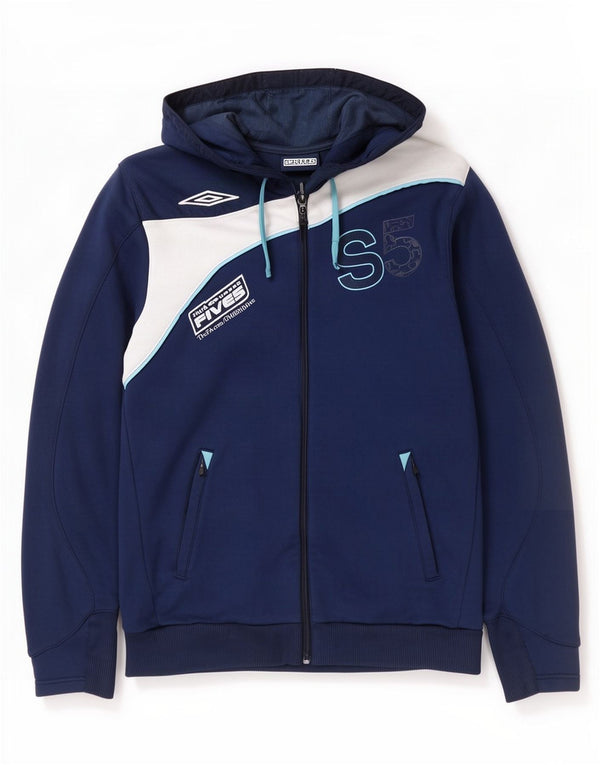 Suéter masculino Umbro The FA Fives com capuz e zíper gráfico grande bloco colorido azul