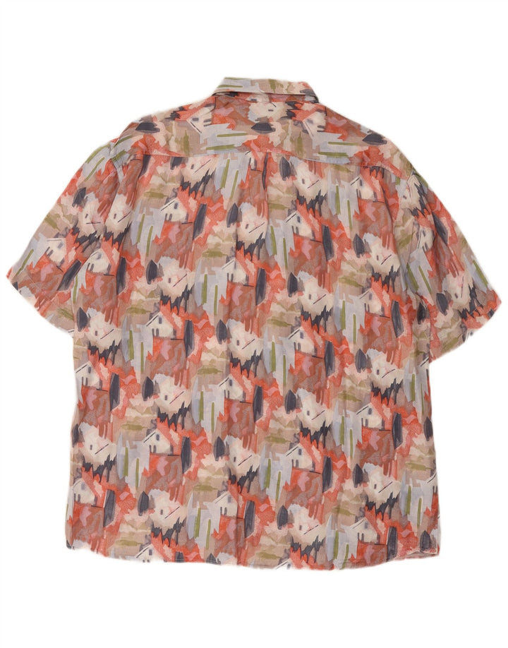 Camisa masculina vintage abstrata padrão manga curta grande multicolorida