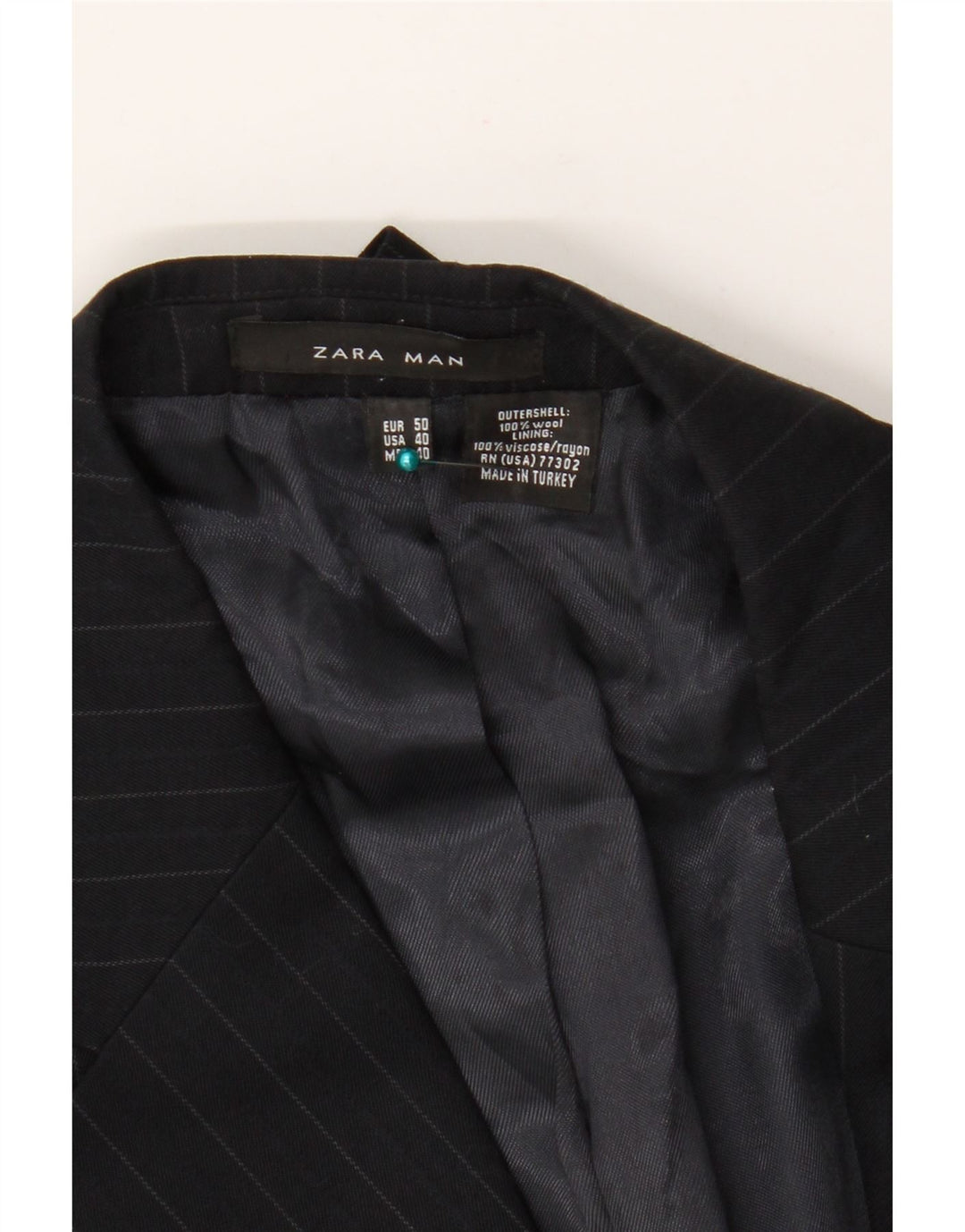 Jaqueta blazer masculina Zara com 2 botões EU 50 lã listrada preta média