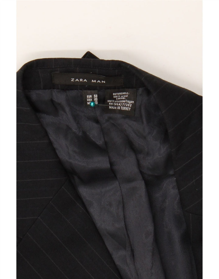 Jaqueta blazer masculina Zara com 2 botões EU 50 lã listrada preta média