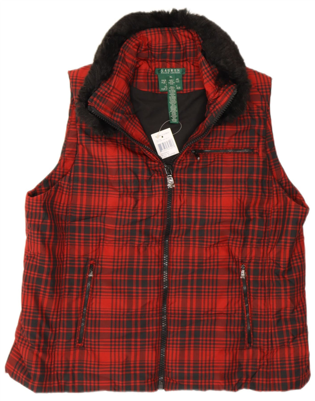 Colete feminino RALPH LAUREN UK 18 XL poliéster xadrez vermelho