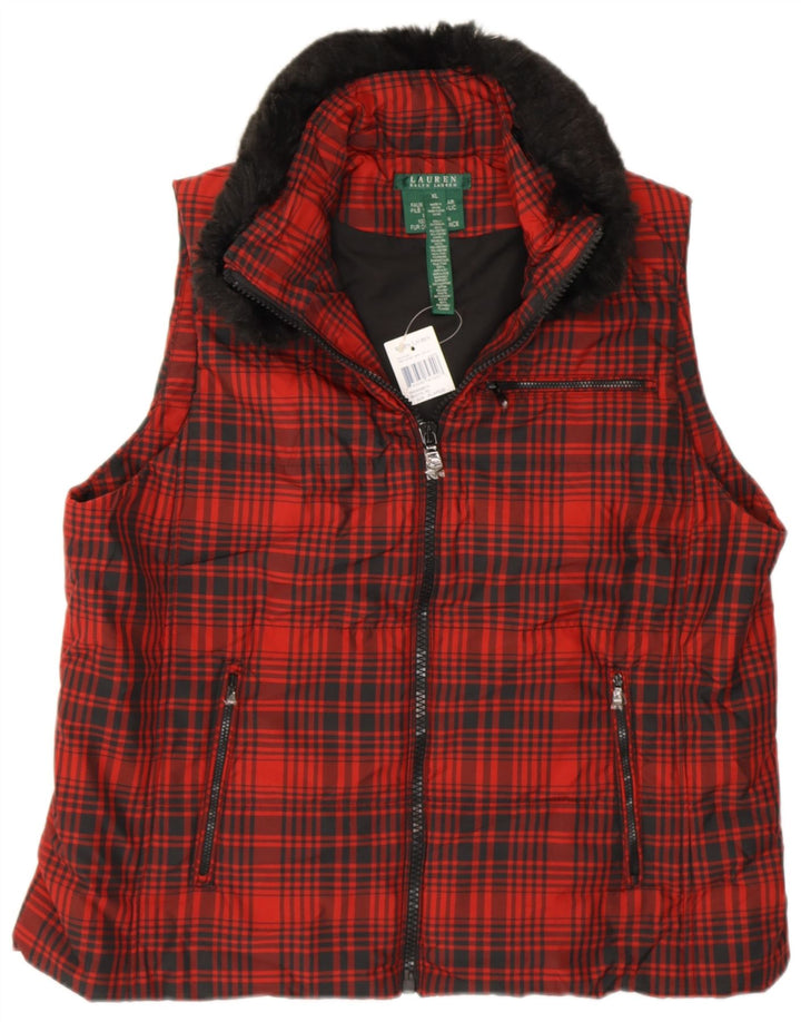 Colete feminino RALPH LAUREN UK 18 XL poliéster xadrez vermelho