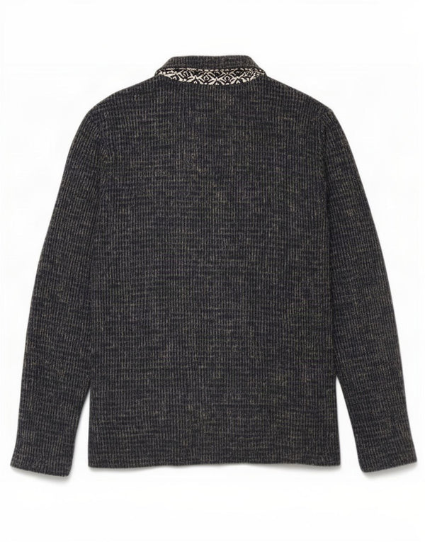 Suéter cardigã masculino Zara grande algodão manchado azul marinho