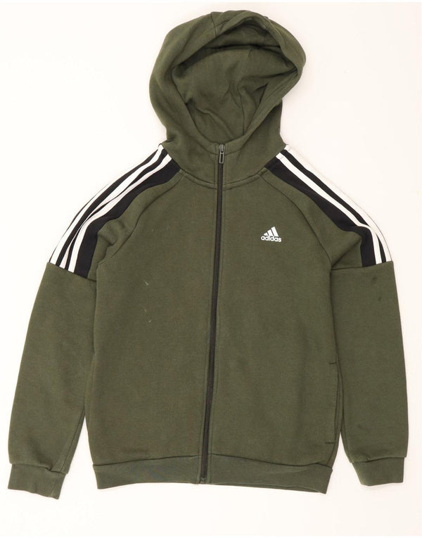 Suéter Adidas Boys Zip com capuz 11-12 anos cáqui algodão colorblock
