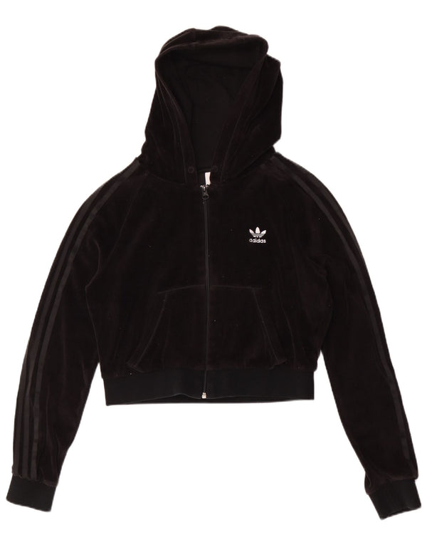 Suéter Adidas Feminino Crop Velour Zip com Capuz UK 14 Médio Preto