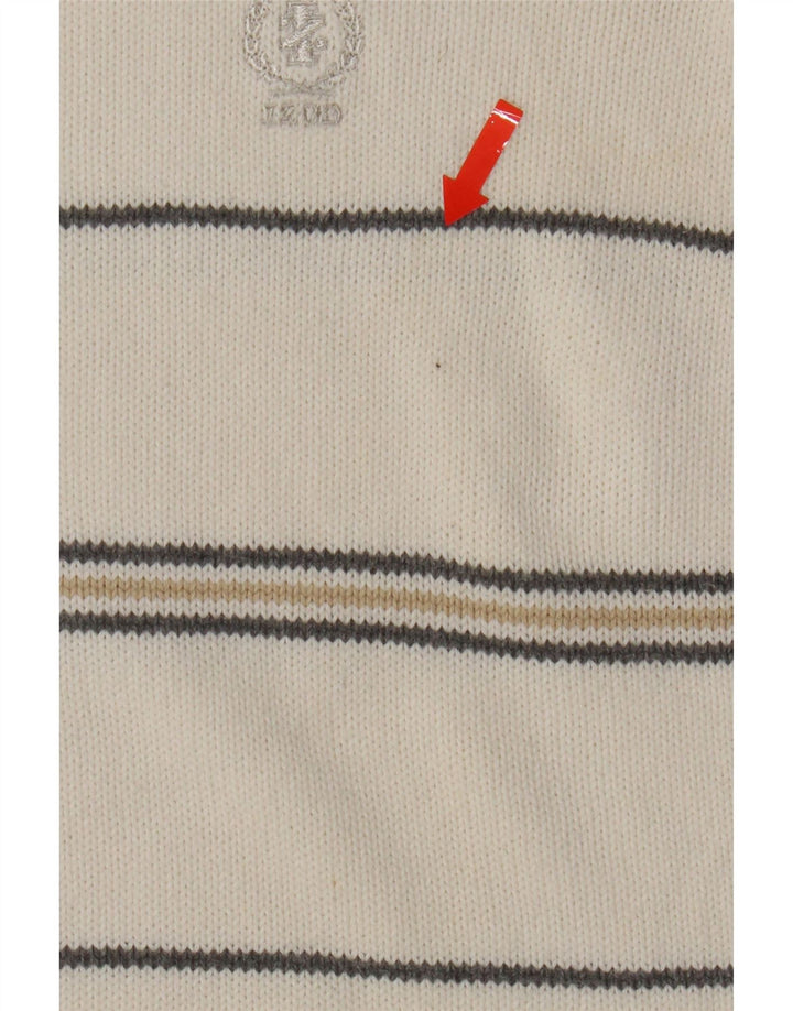 IZOD Mens Crew Neck Jumper Sweater Medium White Striped Cotton Vintage Izod and Second-Hand Izod from Messina Hembry 