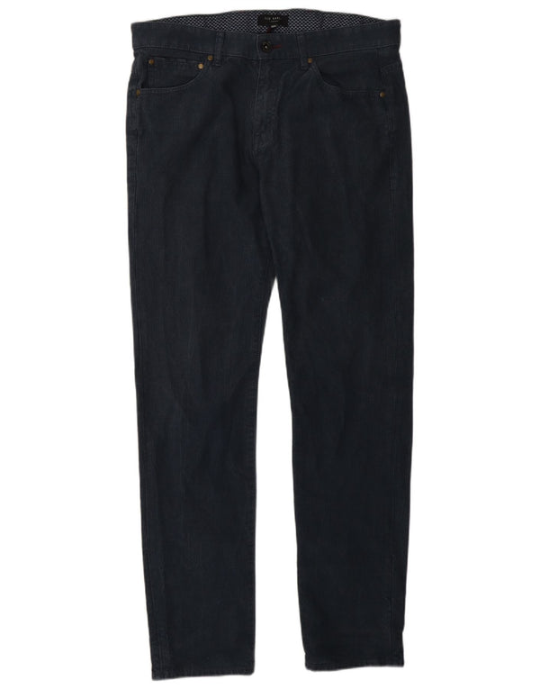 Calça casual slim masculina Ted Baker W32 L30 algodão espinha de peixe azul marinho