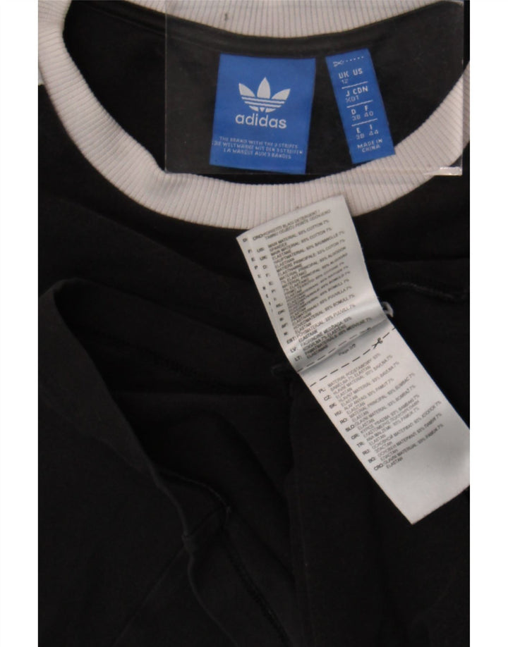 ADIDAS Womens Top Manga Longa UK 12 Médio Algodão Preto